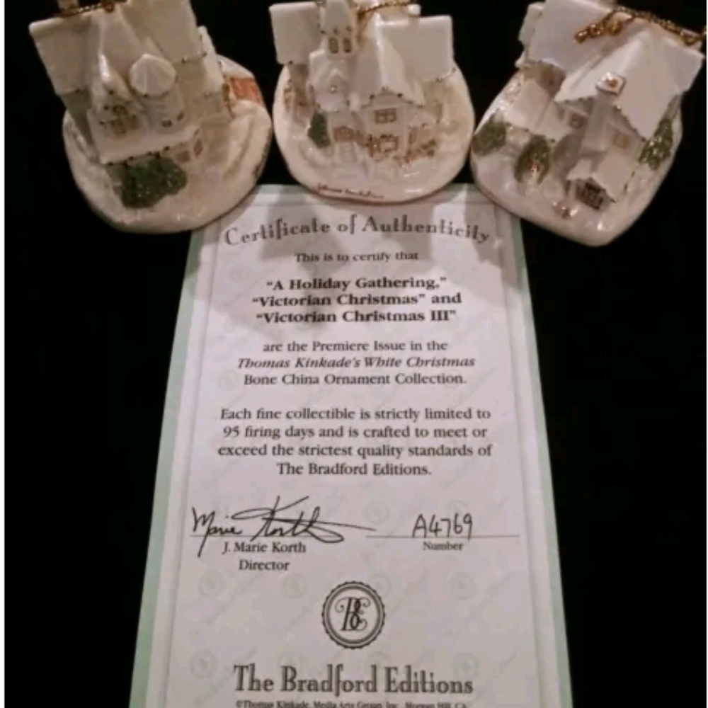 ⚜️ 🎄 Thomas Kinkade White Christmas Bone China Light Up Ornaments Set of 12